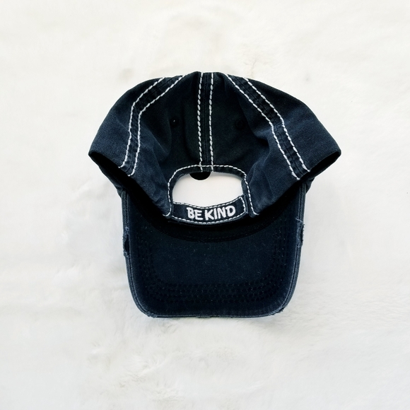 Be Kind Ball Cap NWT Vintage Black Distressed with White Stitching One Size - Picture 5 of 7